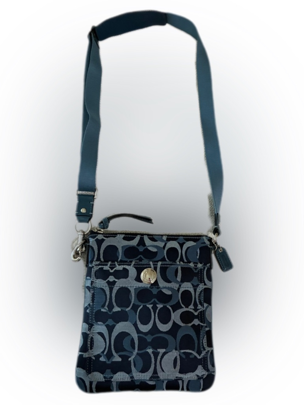Coach EUC Blue Signature Crossbody  Bag @9”x8”